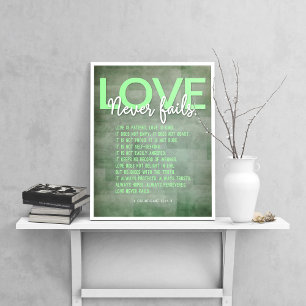 1 Corinthians 13:4-8 Bible Verse, Green Grunge Poster