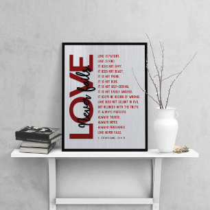 1 Corinthians 13:4-8 Bible Verse, Grey-Maroon Poster