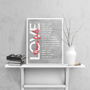 1 Corinthians 13:4-8 Bible Verse, Grey Scratched Poster