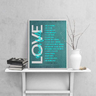 1 Corinthians 13:4-8 Bible Verse, Vintage Azure Poster