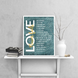 1 Corinthians 13:4-8 Bible Verse, Vintage Blue Poster
