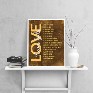 1 Corinthians 13:4-8 Bible Verse, Vintage Brown Poster