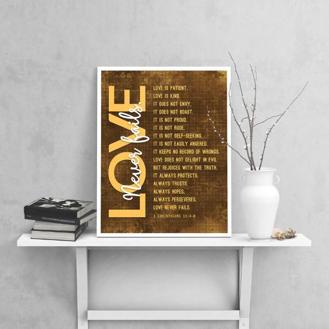 1 Corinthians 13:4-8 Bible Verse, Vintage Brown Poster (Creator Uploaded)