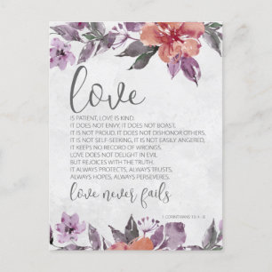 1 Corinthians 13:4-8 Floral Bible Verse Wedding Postcard