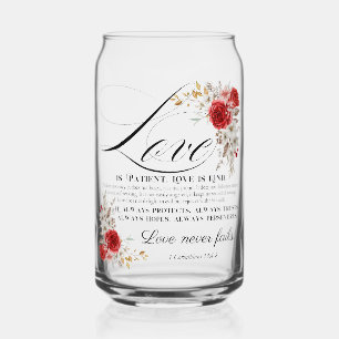 1 Corinthians 13:4-8 Love is Patient Bible Floral Can Glass
