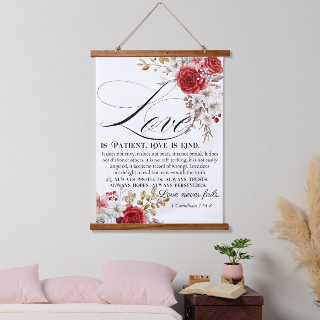 1 Corinthians 13:4-8 Love is Patient Bible Floral Hanging Tapestry (Bedroom)