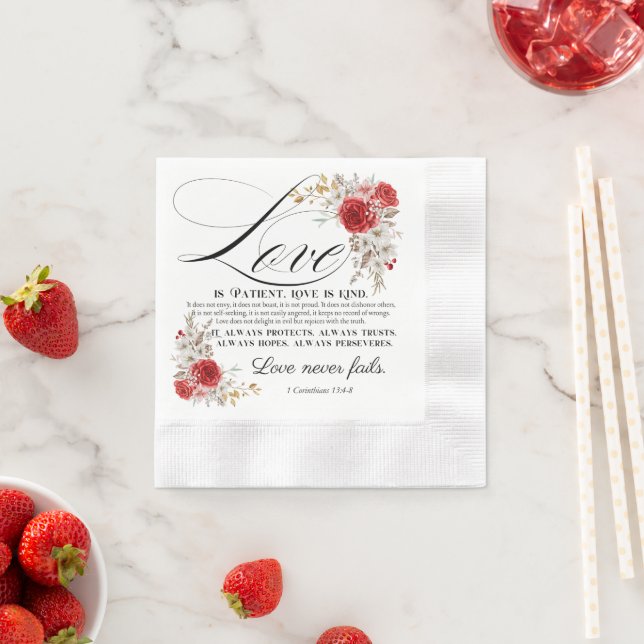 1 Corinthians 13:4-8 Love is Patient Bible Floral Napkin (Insitu)