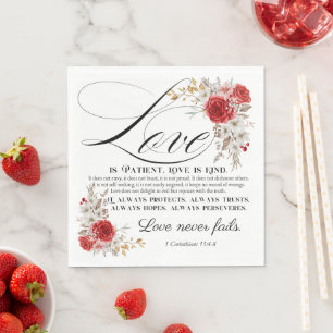 1 Corinthians 13:4-8 Love is Patient Bible Floral Napkin