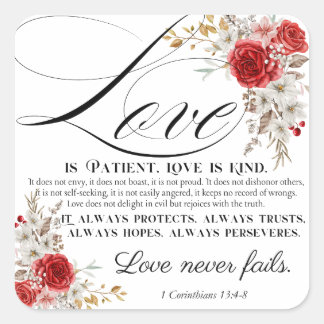 1 Corinthians 13:4-8 Love is Patient Bible Floral Square Sticker
