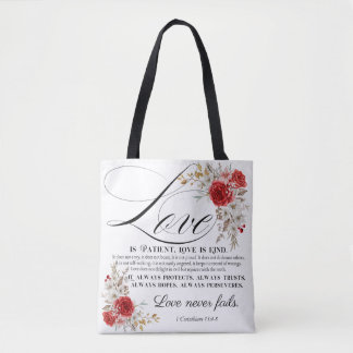 1 Corinthians 13:4-8 Love is Patient Bible Floral Tote Bag