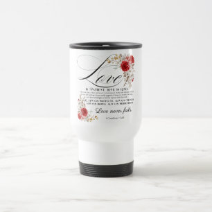 1 Corinthians 13:4-8 Love is Patient Bible Floral Travel Mug