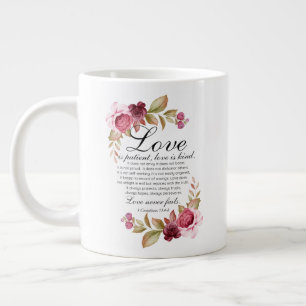 1 Corinthians 13:4-8 Love is Patient Floral Bible Large Coffee Mug