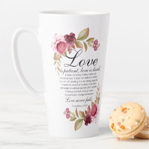 1 Corinthians 13:4-8 Love is Patient Floral Bible Latte Mug