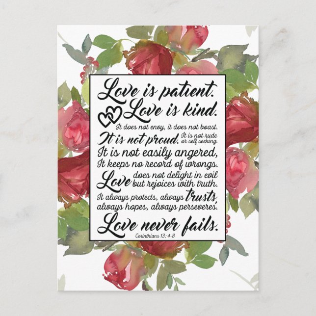 1 Corinthians 13:4-8 Love is Patient Love is Kind Postcard (Front)