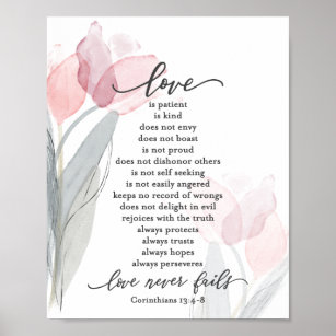 1 Corinthians 13:4-8 Love is Patient Pink Tulips Poster