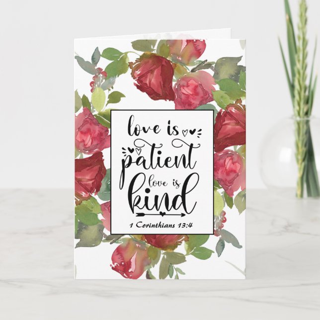 1 Corinthians 13:4-8 Love is Patient Wedding Card (Front)