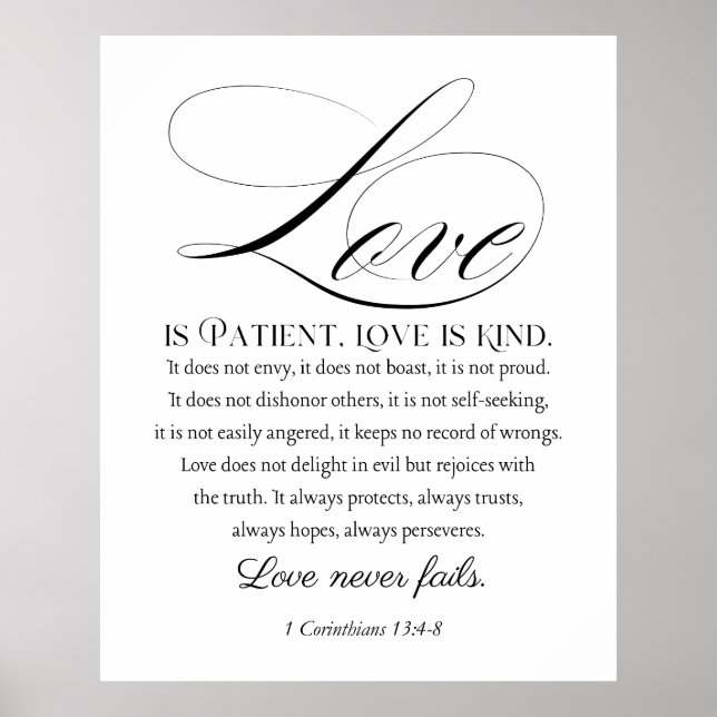1 Corinthians 13:4-8 Love is Patient Wedding Verse Poster (Front)