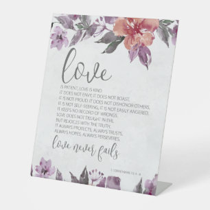 1 Corinthians 13:4-8 Love Never Fails Floral Pedestal Sign