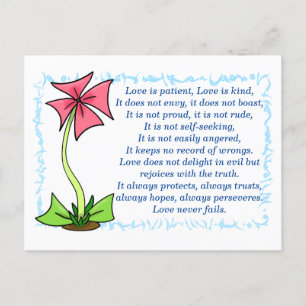 1 Corinthians 13:4-8a Love Is Postcard