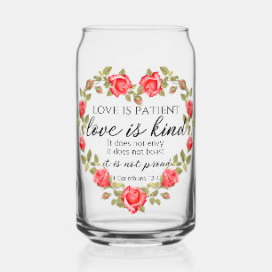 1 Corinthians 13:4 Love is Patient Floral Heart Can Glass
