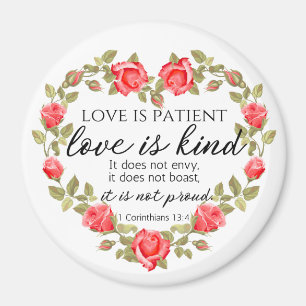 1 Corinthians 13:4 Love is Patient Floral Heart Magnet