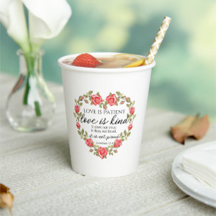 1 Corinthians 13:4 Love is Patient Floral Heart Paper Cups