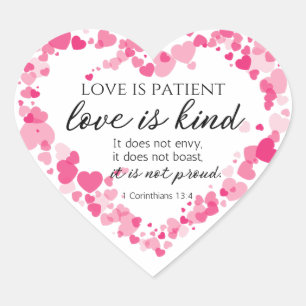 1 Corinthians 13:4 Love is Patient Pink Hearts Heart Sticker