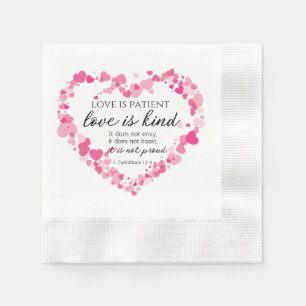 1 Corinthians 13:4 Love is Patient Pink Hearts Napkin