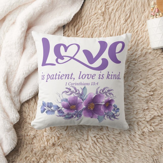 1 Corinthians 13:4 Love is Patient Purple Floral Cushion (Blanket)
