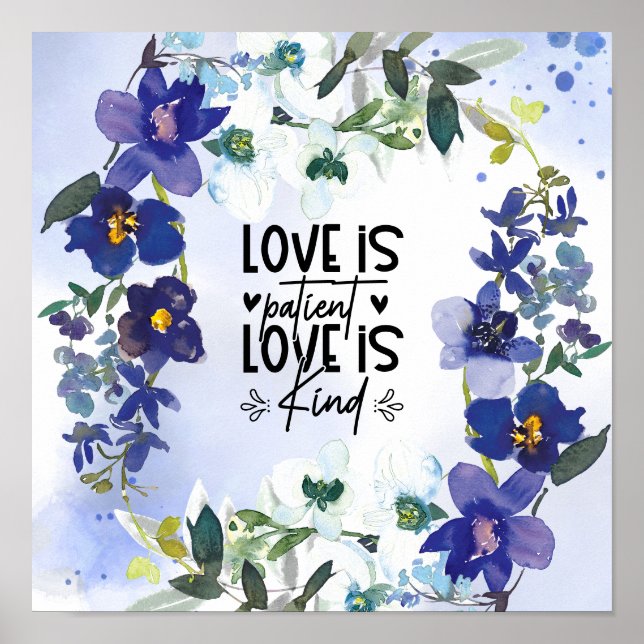 1 Corinthians 13:4 Love is Patient Purple Floral Poster (Front)