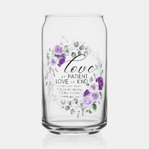 1 Corinthians 13:4 Love is Patient Violet Floral Can Glass