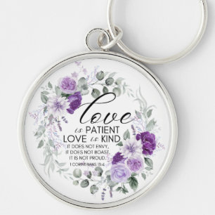 1 Corinthians 13:4 Love is Patient Violet Floral Key Ring