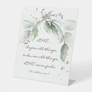 1 Corinthians 13:7-8 Love Never Fails Greenery Pedestal Sign