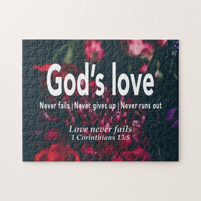 1 CORINTHIANS 13:8 LOVE NEVER FAILS Christian Jigsaw Puzzle (Horizontal)