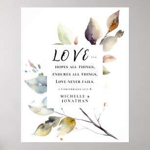 1 Corinthians 13:8 Love Never Fails Wedding Bible Poster