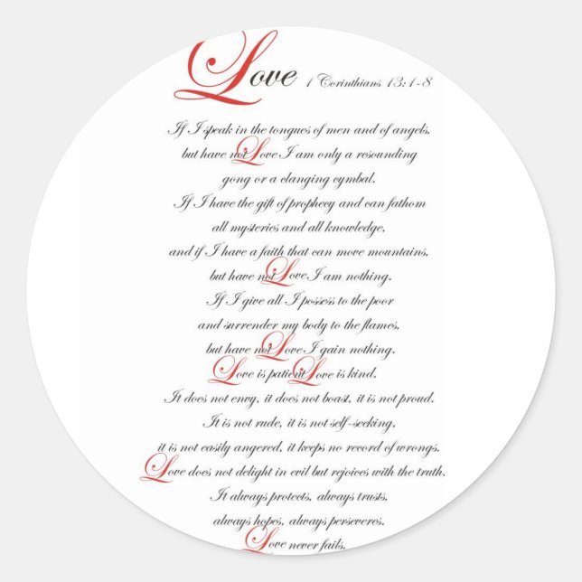 1 Corinthians 13 Classic Round Sticker (Front)