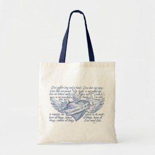 1 Corinthians 13 Heart Love never fails tote bag