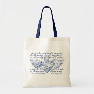 1 Corinthians 13 Heart Love never fails tote bag