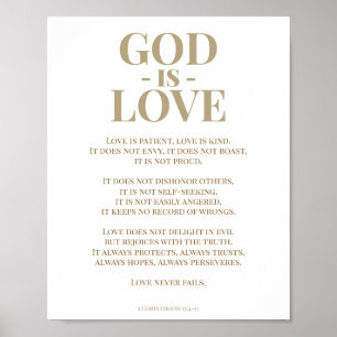 1 Corinthians 13 Love Bible Verse Gold White Poster