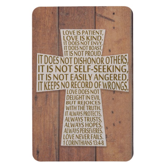 1 Corinthians 13 Love Chapter Cross Rustic Wood  Magnet (Vertical)