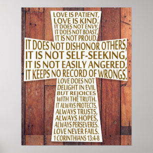 1 Corinthians 13 Love Chapter Cross Rustic Wood Poster