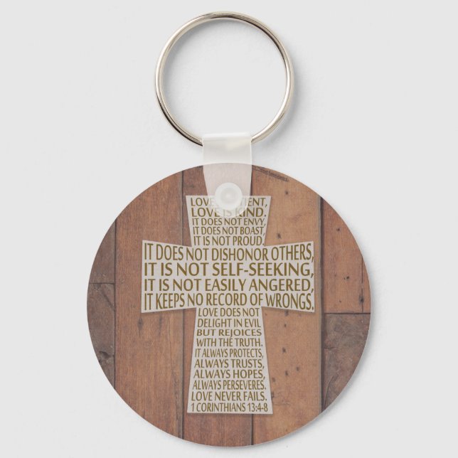 1 Corinthians 13 Love Chapter Rustic Cross Key Ring (Front)