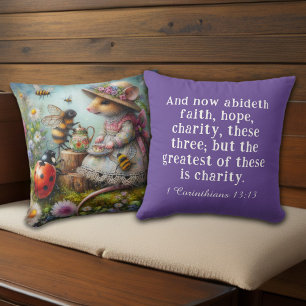 1 Corinthians 13 Whimsical Nature Scene Christian  Cushion
