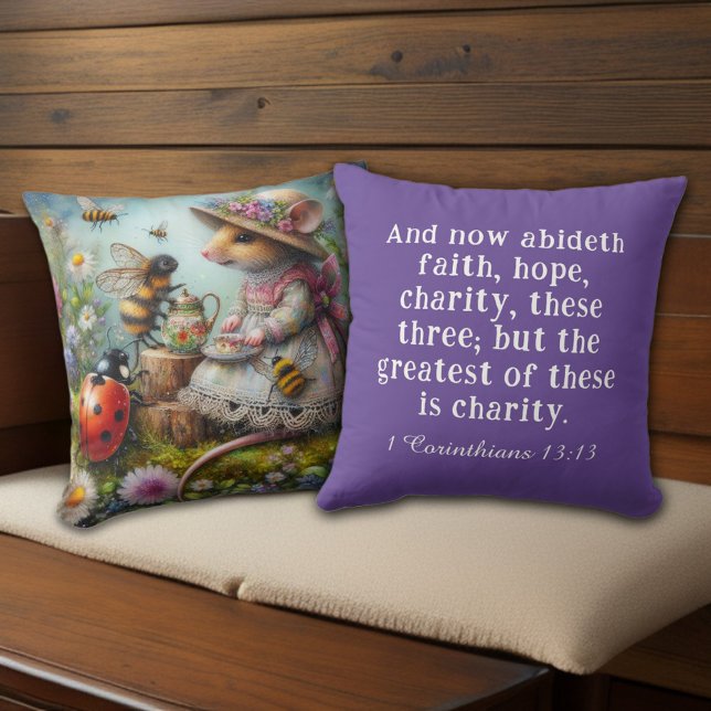 1 Corinthians 13 Whimsical Nature Scene Christian  Cushion (Creator Uploaded)