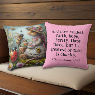 1 Corinthians 13 Whimsical Nature Scene Christian  Cushion