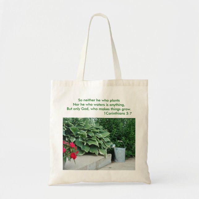 1 Corinthians 3:7, Watering Can & Plants, So ne... Tote Bag (Front)