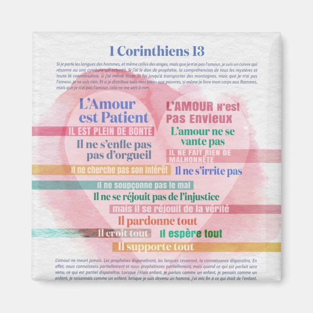 1 Corinthiens 13,  Hymne à l’Amour Magnet (Front)