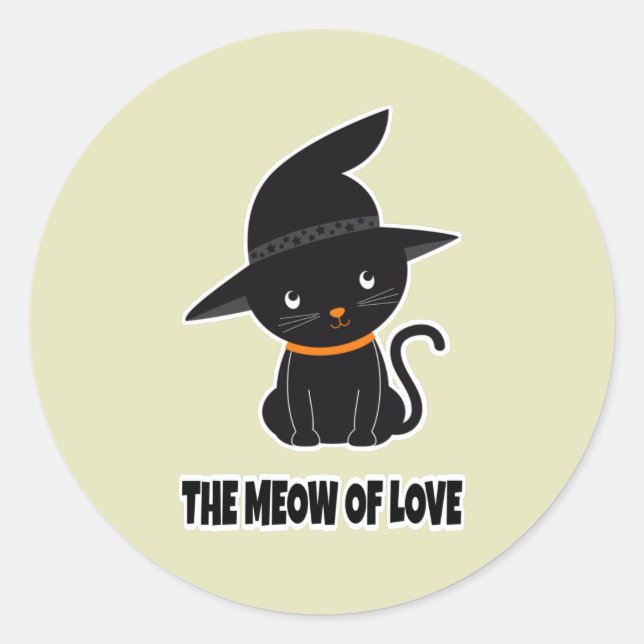 1.cute beautiful black cat meow of love   classic round sticker (Front)