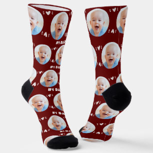 #1 Dad Baby or Child Photo Burgundy Father's Day Socks