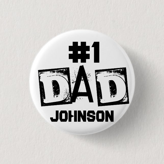#1 Dad Black and White Personalized  3 Cm Round Badge (Front)